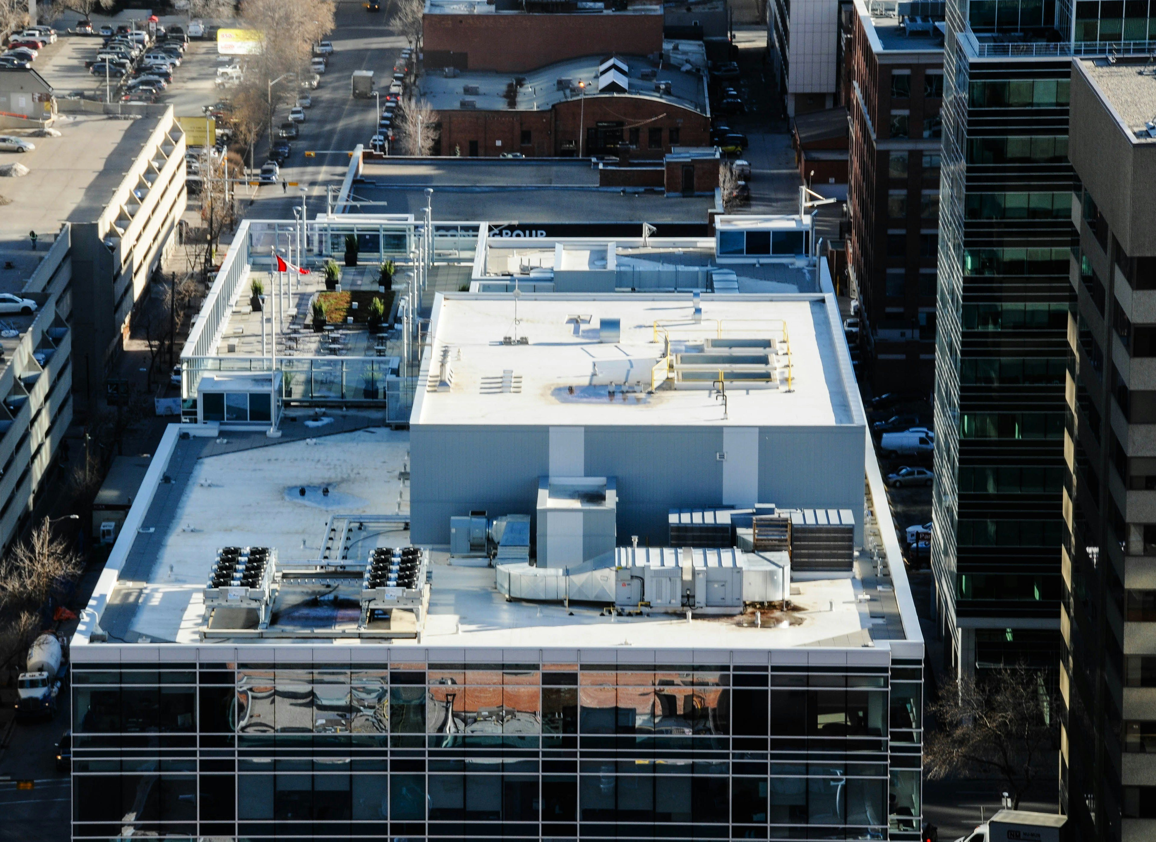 Flat roof coating waterproofing detail in Metro Atlanta